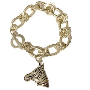 Vintage Silver Horse Charm Bracelet Link Country Western Cowgirl 7.5" Plated